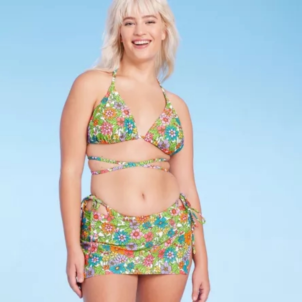 NWT Floral Wild Fable 2 piece Only  Top + Skirt Swimsuit!